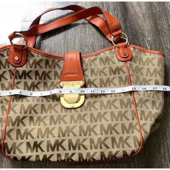 Vintage Michael Kors Signature Brown & Orange Leather Straped Shoulder bag Y2K - Picture 6 of 13
